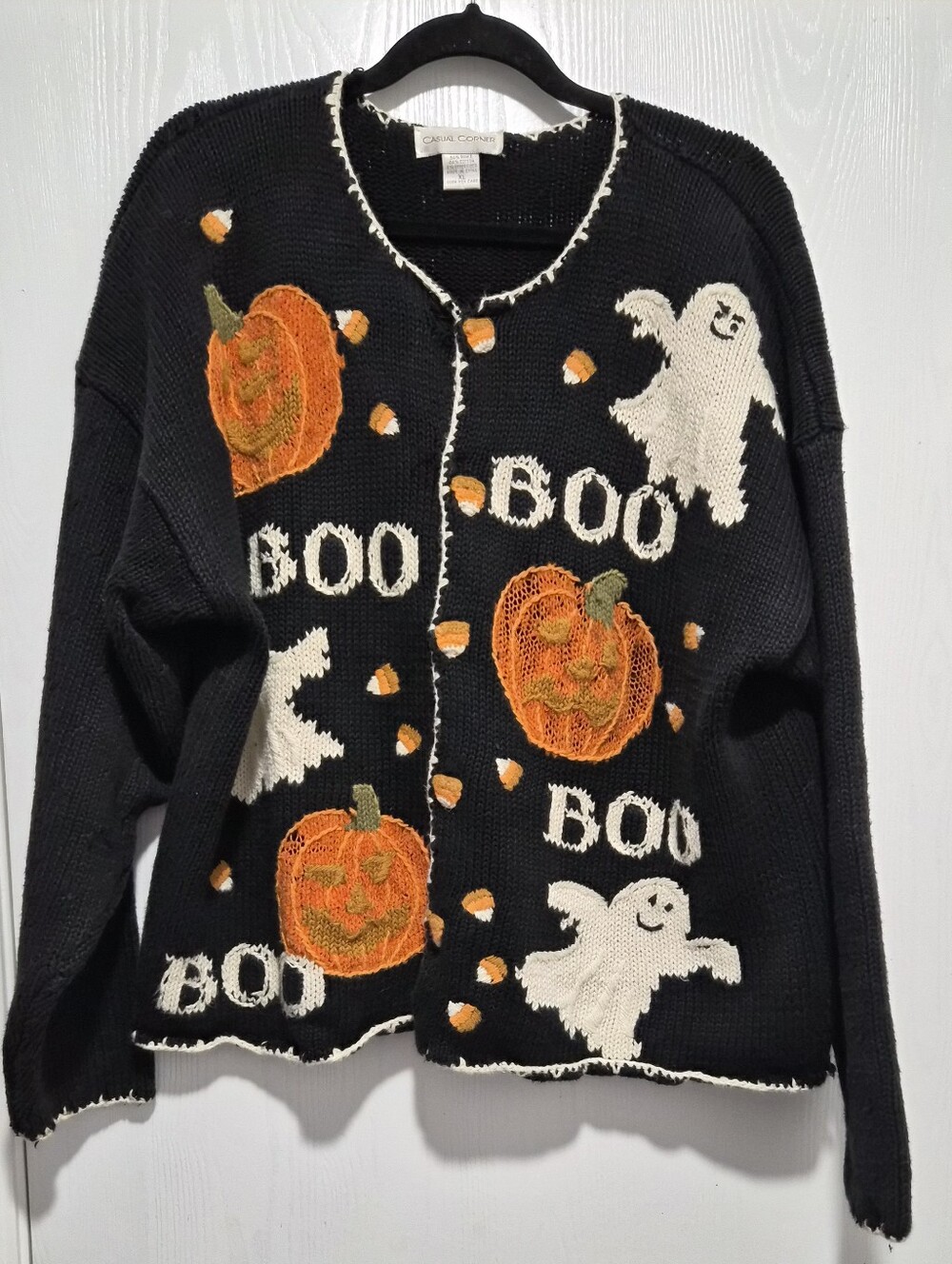 Casual Corner Womens Black Halloween Crew Neck Cardigan Size XL